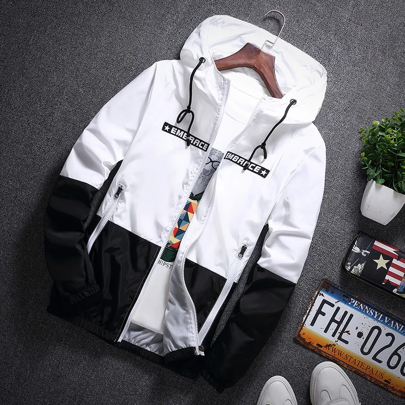 

Mens Spring Autumn Hooded Bomber Jackets Teens Casual Slim Fit Fashion Zipper Thin Men's Windbreakers Demi-season Jacket