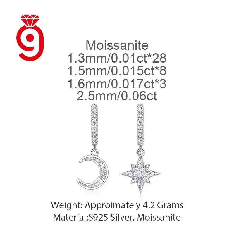 Classic S925 Sterling Silver Full Moissanite Earrings Romantic Fine Jewelry Wedding Festivals Daily Wear Women Hoop Earrings