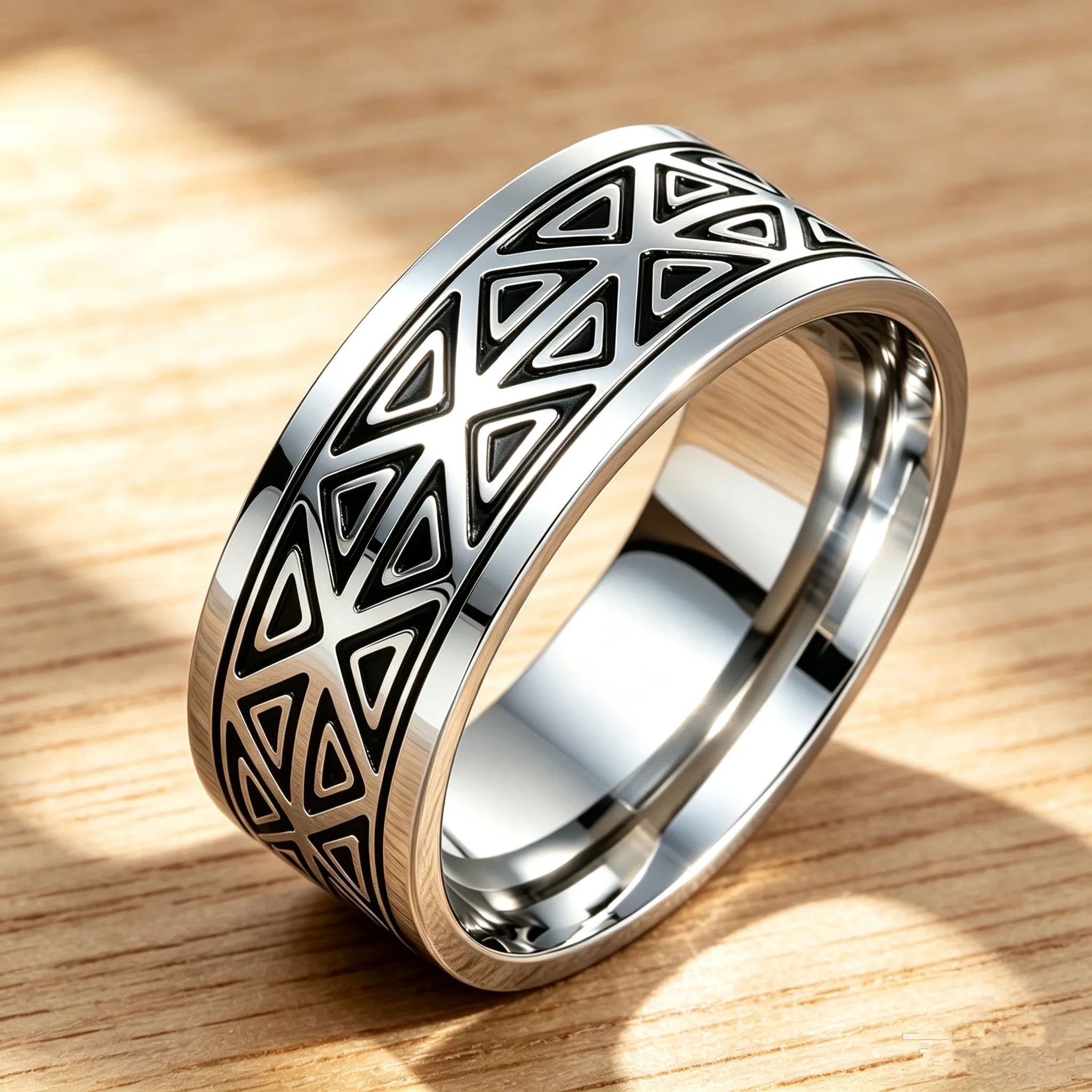 8MM Titanium Rings for Men and Women Birthday Gift triangular pattern discredit Ring