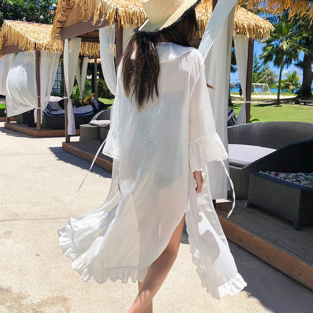 2025 신상 여성 쉬폰 비치 커버업 숄 여름 얇은 스카프 롱 보헤미안 시스루 수영복 랩 리조트 우아한 자외선 차단