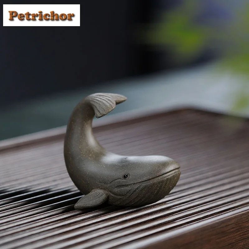 Yixing Purple Clay Cute Cetacean Tea Pet Traditional Exquisite Miniatures Tea Figurine Play Toys Tea Statue Ornaments Craft Gift