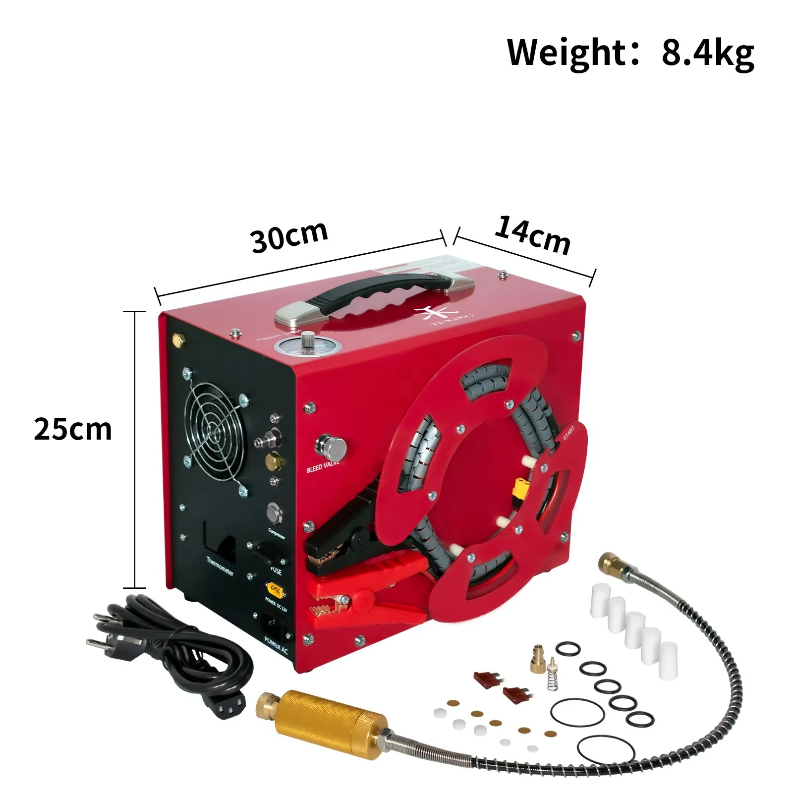 CE OEM Red High Pressure 4500 psi/300 bar/30 trillion Pa 220 V/110 V Fan Cooling Automatic Stop 12v PCP Air Compressor