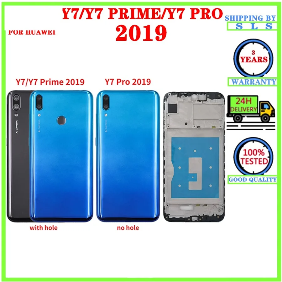 Back Cover Housing For Huawei Y7 prime Pro 2019 LCD Front frame+Battery Cover Back Door Case Housing With Camera Lens