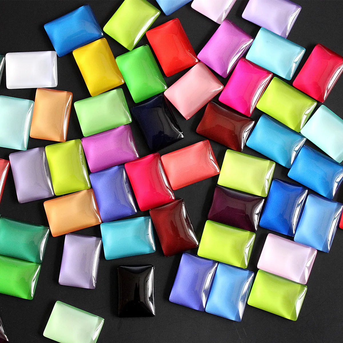 18x25mm Random Mixed Colorful Rectangle Cabochons In Pairs Pattern Glass Flatback Photo Base DIY Making Accessories 10pcs K06323