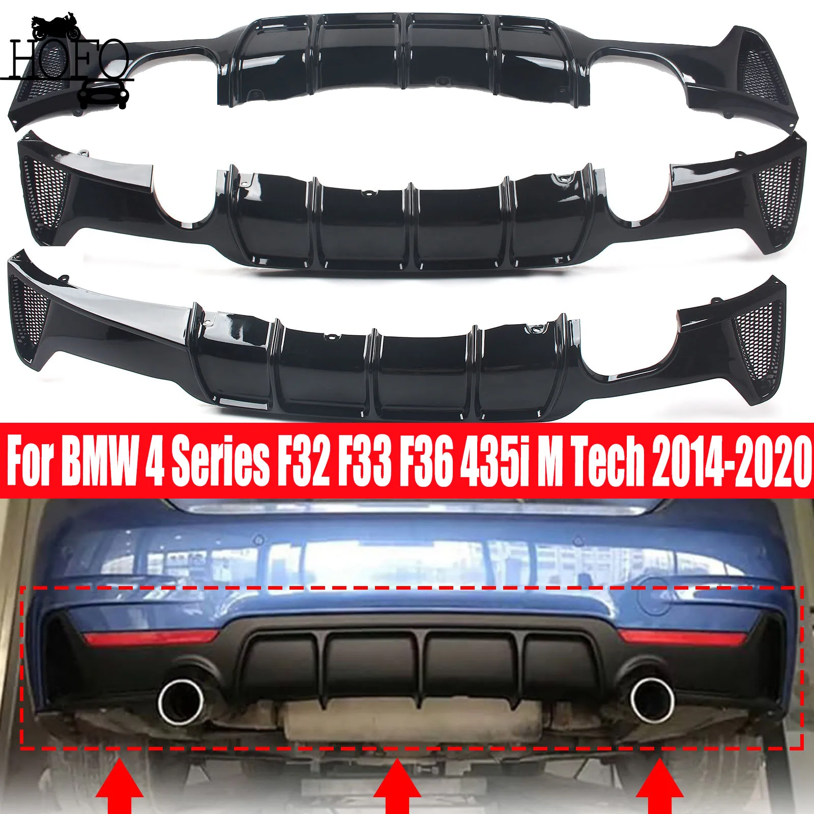 

For BMW 4 Series F32 F33 F36 435i M Tech 2014-2020 Quad Out Rear Bumper Lower Diffuser Lip Spoiler Splitter Plate Modification