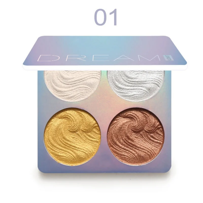 4 Colors Waterproof Face Baked Highlighter Palette Bronzers Powder Shiny Brighten Skin Tone Makeup Luminous Contour Long Lasting