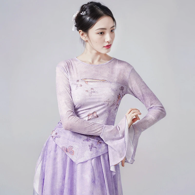 Camisas de danza clásica elegantes para mujer, faldas de baile con rima corporal fluida, pantalones, trajes de actuación de danza folclórica tradicional china