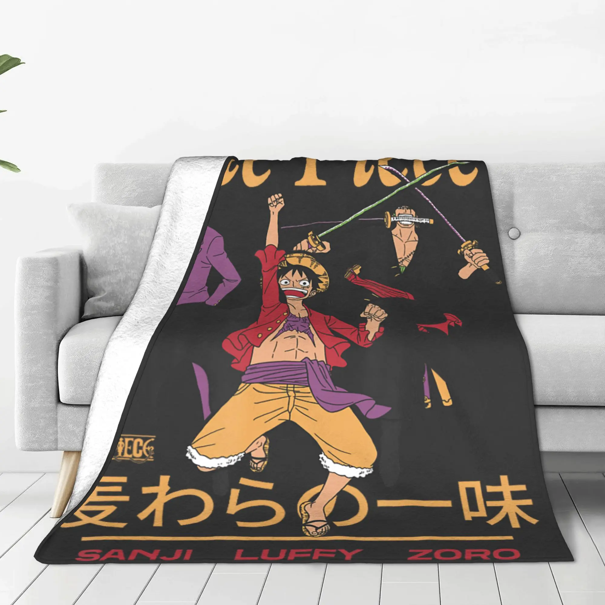 1PC Home One Pieces Anime Sanji Luffy Zoro Kanji Collage Pirate Blanket Throw Blanket  Novelty Warm Blanket All Season Gift