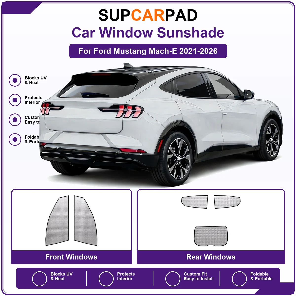 For Ford Mustang Mach-E 2021-2026 Pre‑Cut Auto Window Sunshade Anti‑UV Car Sun Visor Protector