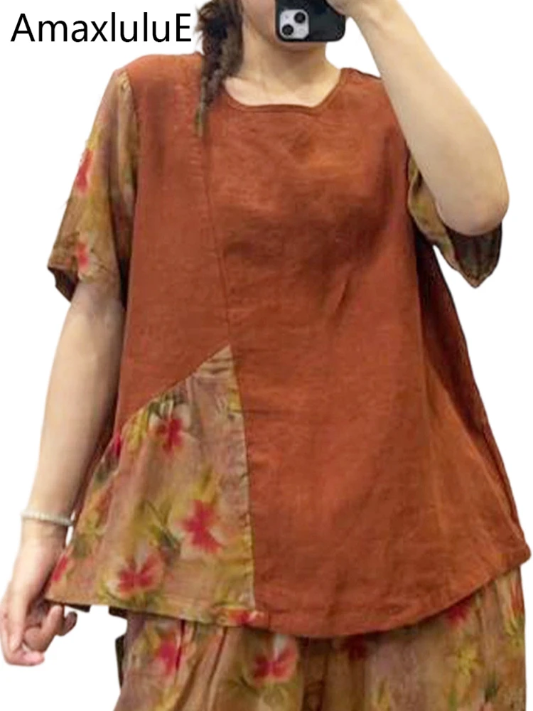 

Amax LuluE 2026 British Design Floral Tee Shirts Females Vintage Loose Classic Tops Womens Summer Vintage Fashion Luxury Clothes