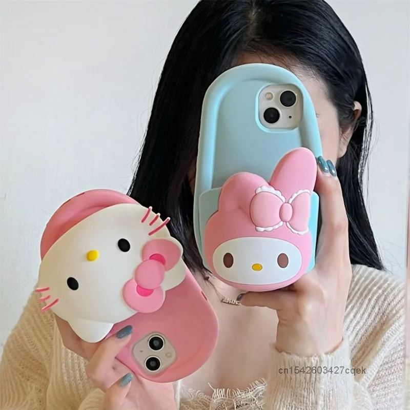 Hello Kitty My Melody Kawaii Cartoon Slippers Design Phone Cover For Iphone 15 14 Plus 13 12 Promax 11 Silicone Phone Soft Case