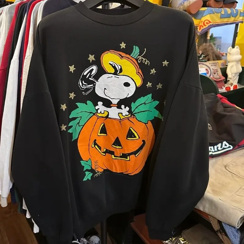 

American Cartoon Pumpkin Snoopy Print Men's and Women's Round Neck Hoodie