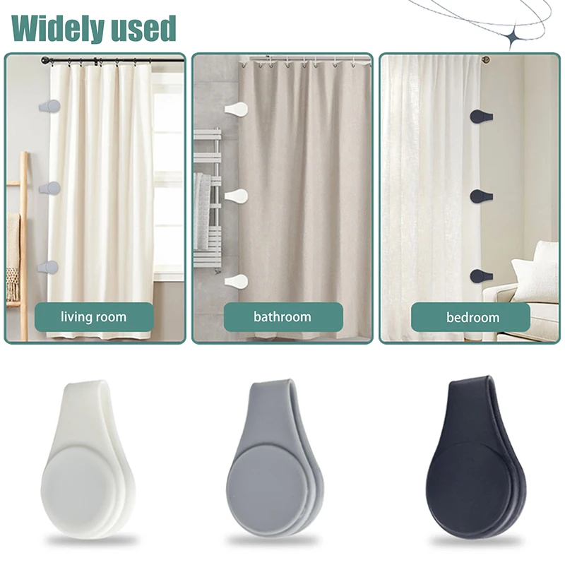 

Magnetic Silicone Shower Curtain Clips For Liner, Self Adhesive Windproof Splash Holders Prevent Water Splashing Out