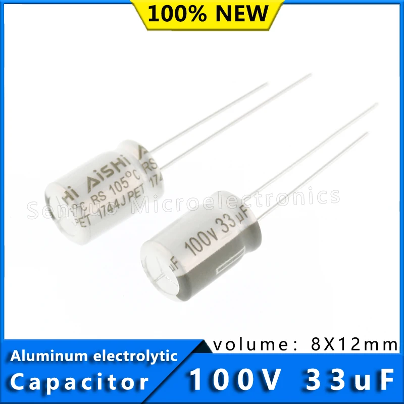 10Pcs New 100V 33UF 8*12 8x12mm Aluminum Electrolytic Capacitors 330uf 100V Electrolytic Capacitors