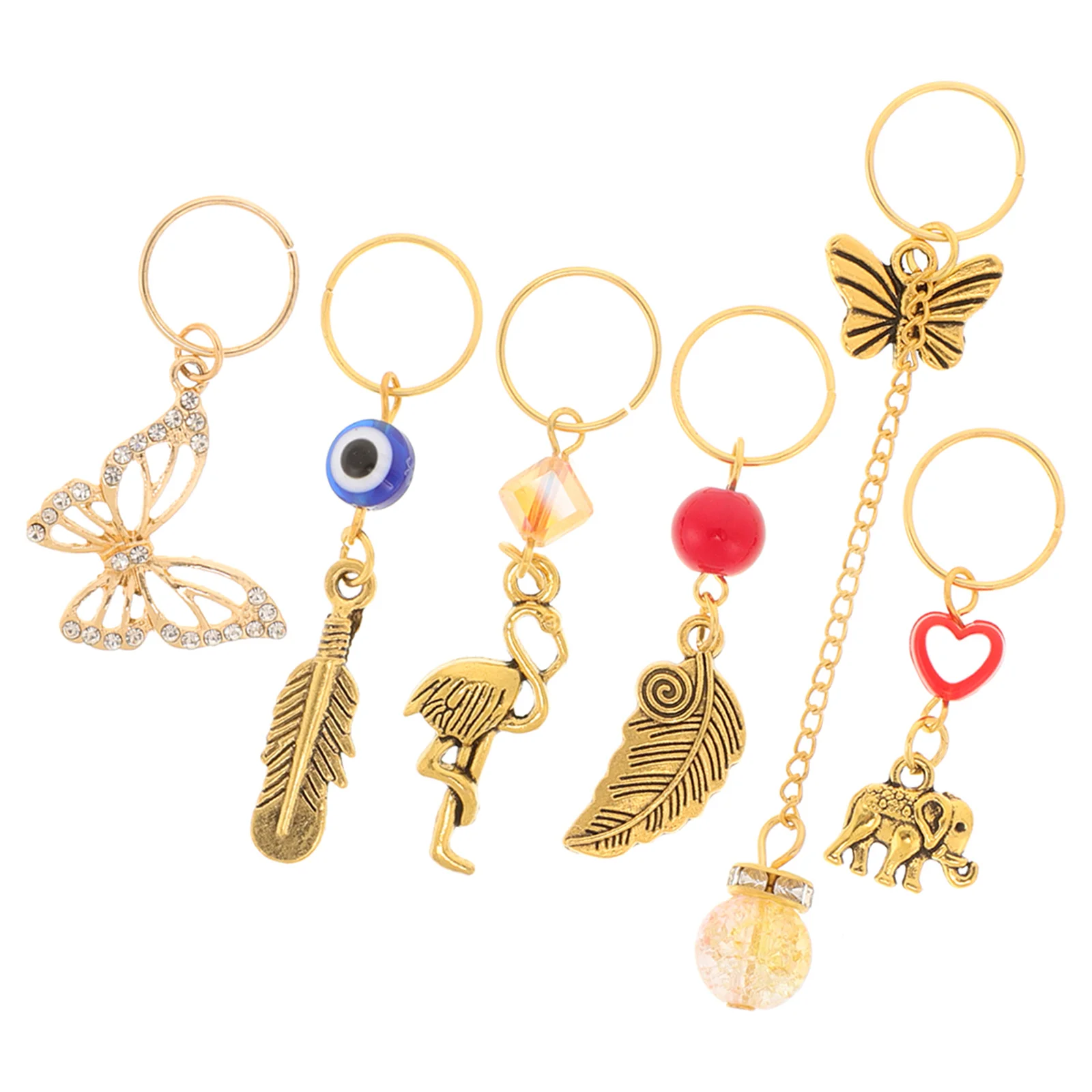 

6pcs Elephant Rose Pendant Braids Hair Decoration Vintage Gold Zinc Alloy Rings Dreadlocks Cuffs Jewelry Crystal Accessories