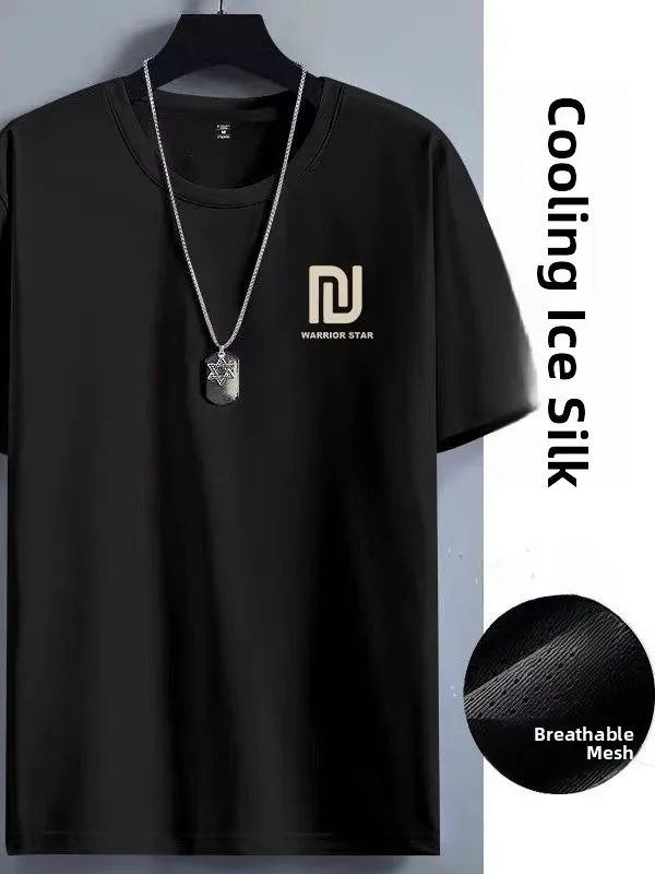 

Men's Ice Silk T-irt Spor f Sve ort Sve Breathable Qui Dry Summer Base Layer irt Stand Fit Printed Yout...