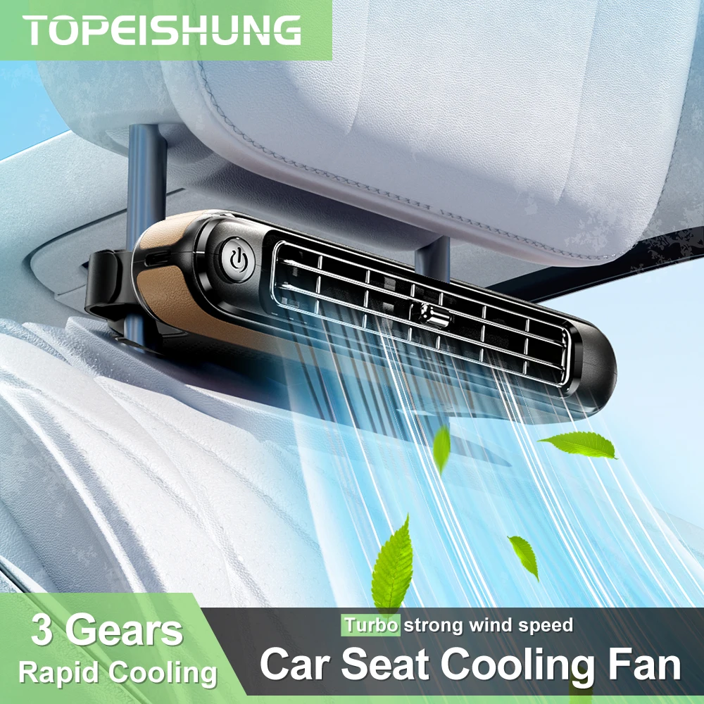 TOPEISHUNG-Ventilador traseiro do assento de carro, Carregamento USB portátil, Cabeça dupla, Rotação, Refrigerador do pescoço, 3-velocidades, Acessórios de carro, Verão