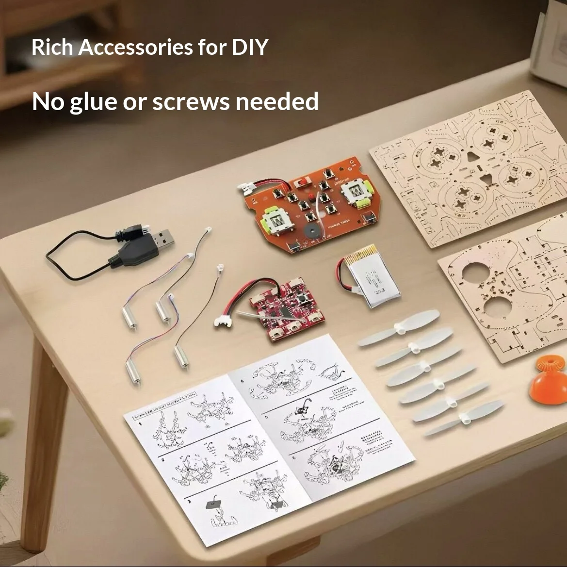 2026 New Wooden DIY Assembled Drone, Kids Quadcopter, Handmade Remote Control Plane Gift Toy view 3