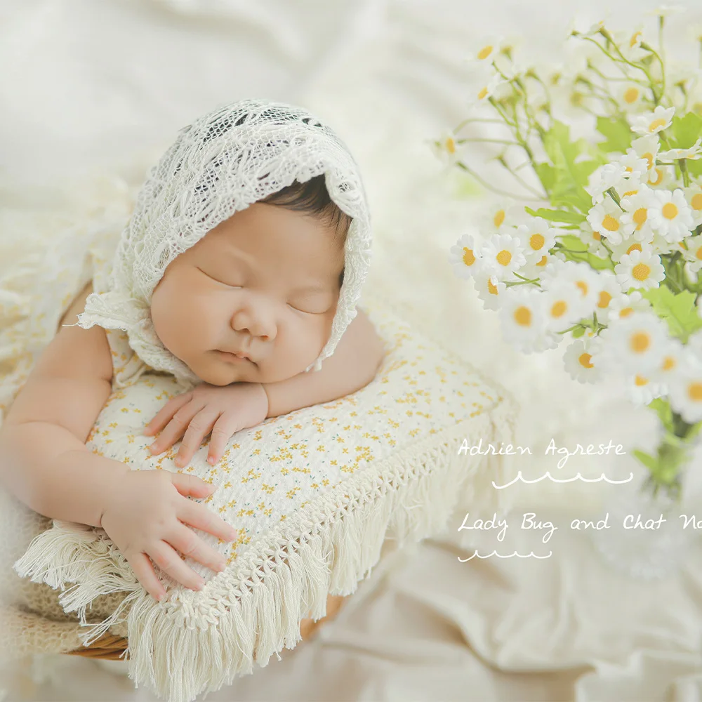 Newborn Girls Clothes Pretty Floral Dress Hat Lace Headscarf Newborn Photography Outfits Pillow Background Blanket Studio Props