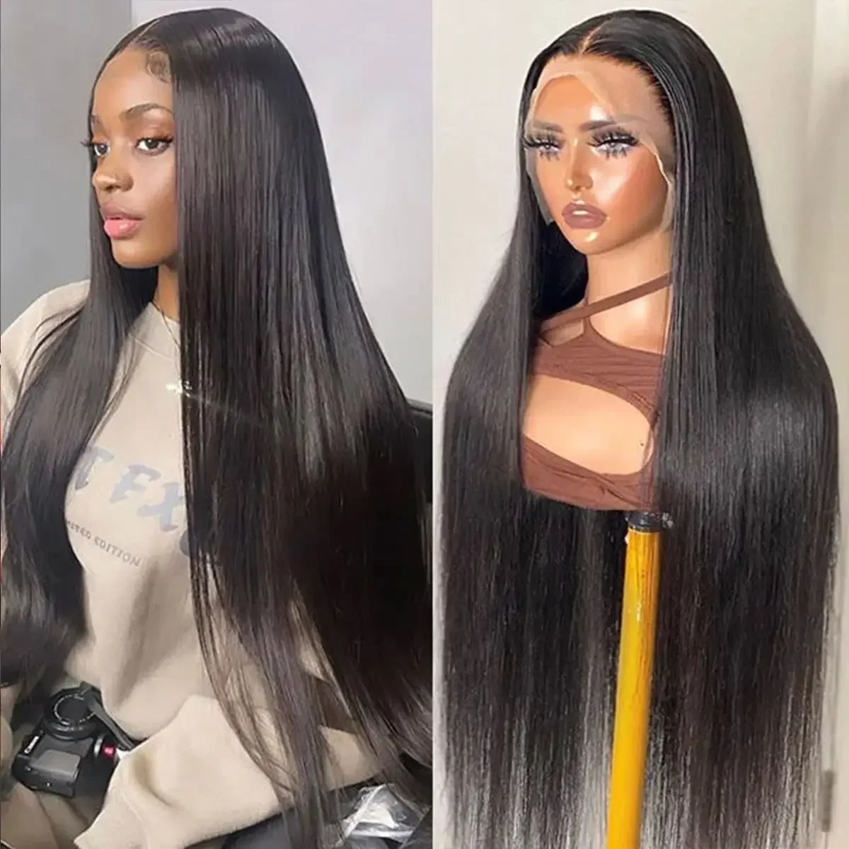 26inch Straight 13x6 13x4 HD Transparent Lace Frontal Wigs Human Hair Brazilian Pre Plucked Lace Front Human Hair Wig  For Women