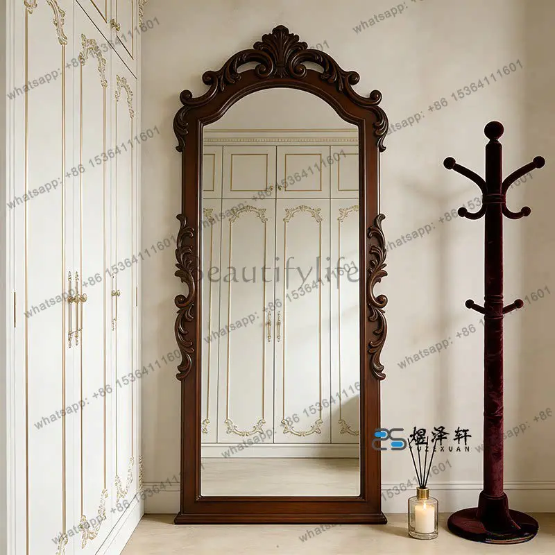 

35 European retro carved arch dressing mirror wall hanging full-length mirror