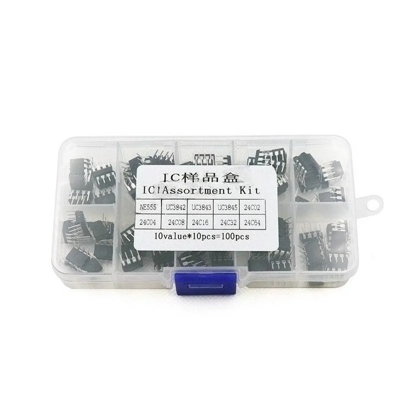 1Set IC Sample Box NE555 UC3842 UC3843 UC3845 24C02 24C04 24C08 24C16 Assortment Kit