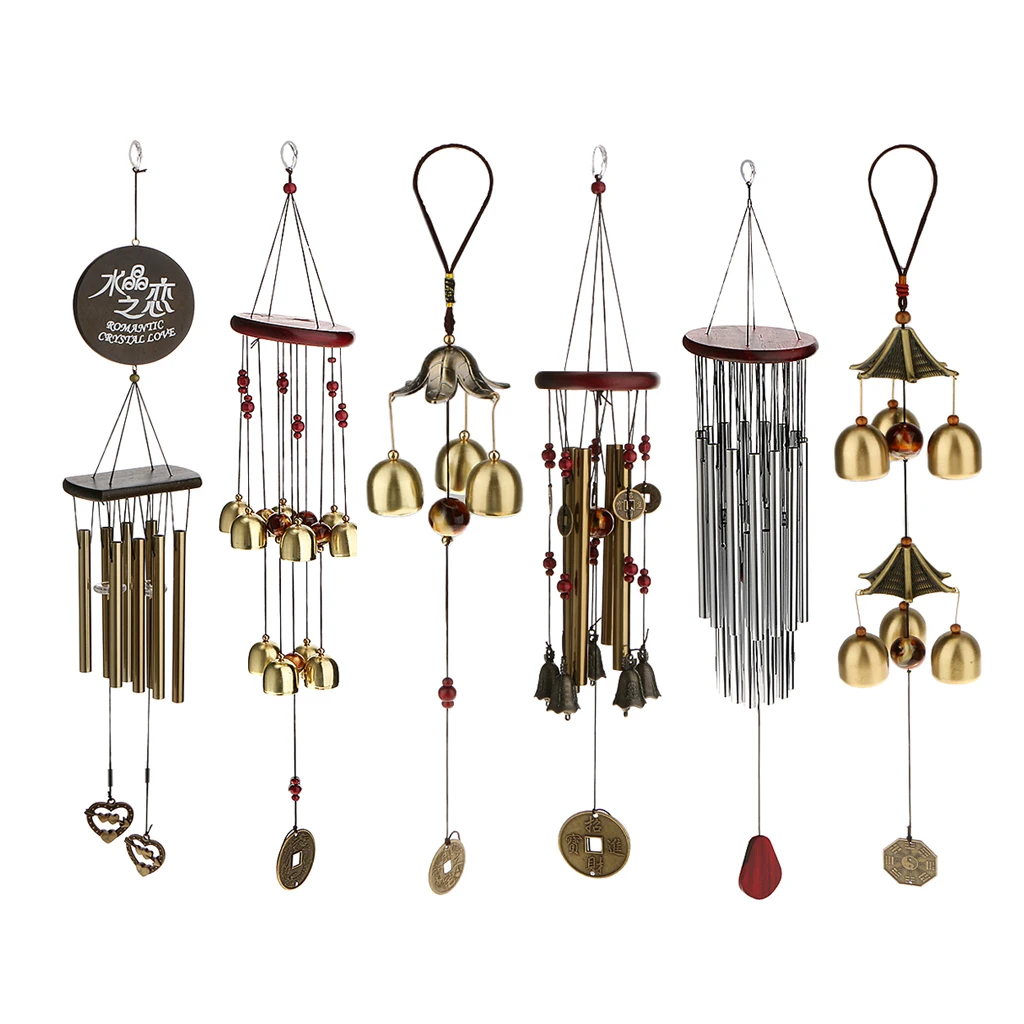 Chinese Wind Chime Hanging Pendant Lucky Feng Shui Yard Garden Decor 2-Layer Roof 6 Bells