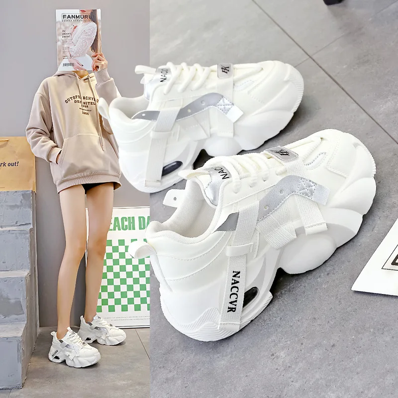

Ladies Vulcanized Shoes Fashionable Thick Soled and Comfortable New Versatile Height Increasing Sports and Leisure Dad Shoes