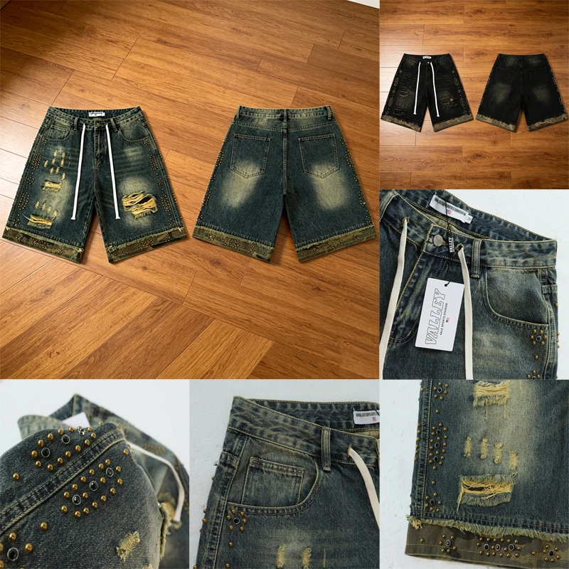 

26SS New Men's Vale Denim Shorts High Street Retro Washed Antique Heavy Fabric Short Pants