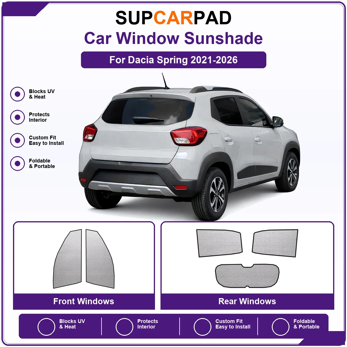 For Dacia Spring 2021-2026 Pre‑Cut Auto Window Sunshade Anti‑UV Car Sun Visor Protector