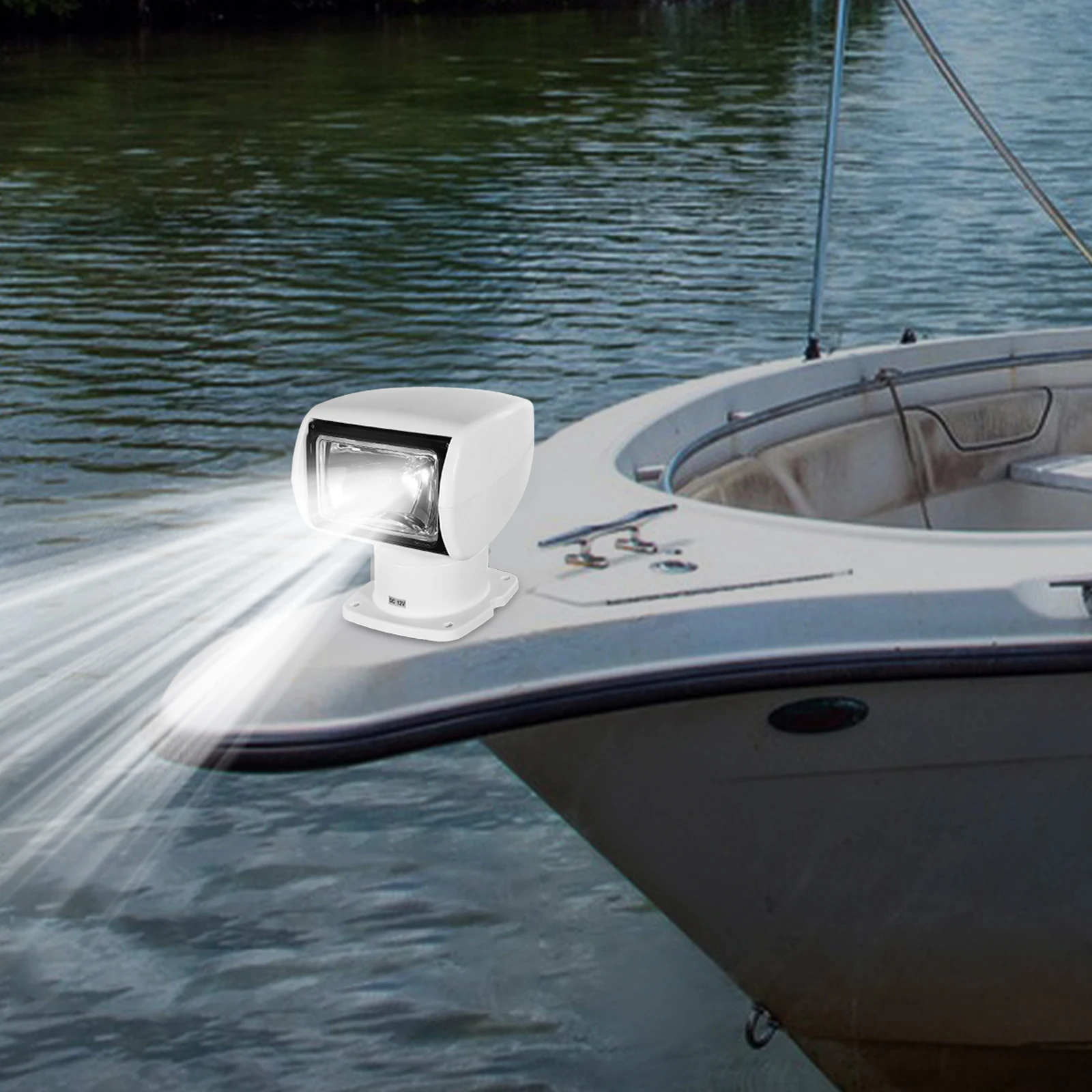 

12V 100W Remote Control Search Light W/ Plum Blossom Remote - 2500 Lumen Halogen Spotlight for Boat, Yacht - Emergency Lighting