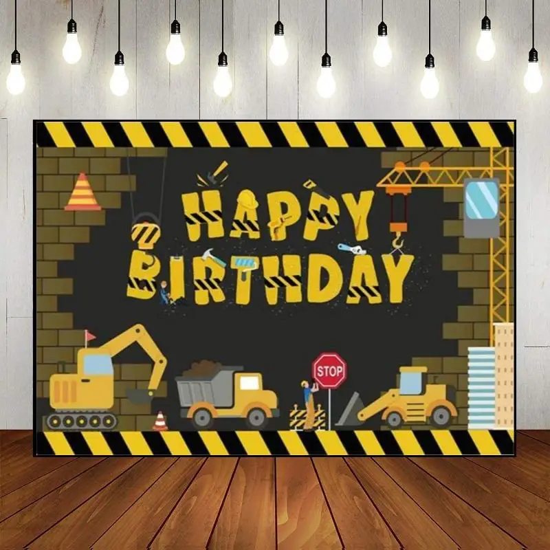 

Dumper Photography Backdrop Banner Background Party Wall Construction Machinery Theme Custom Happy Birthday Cartoon Photo Studio