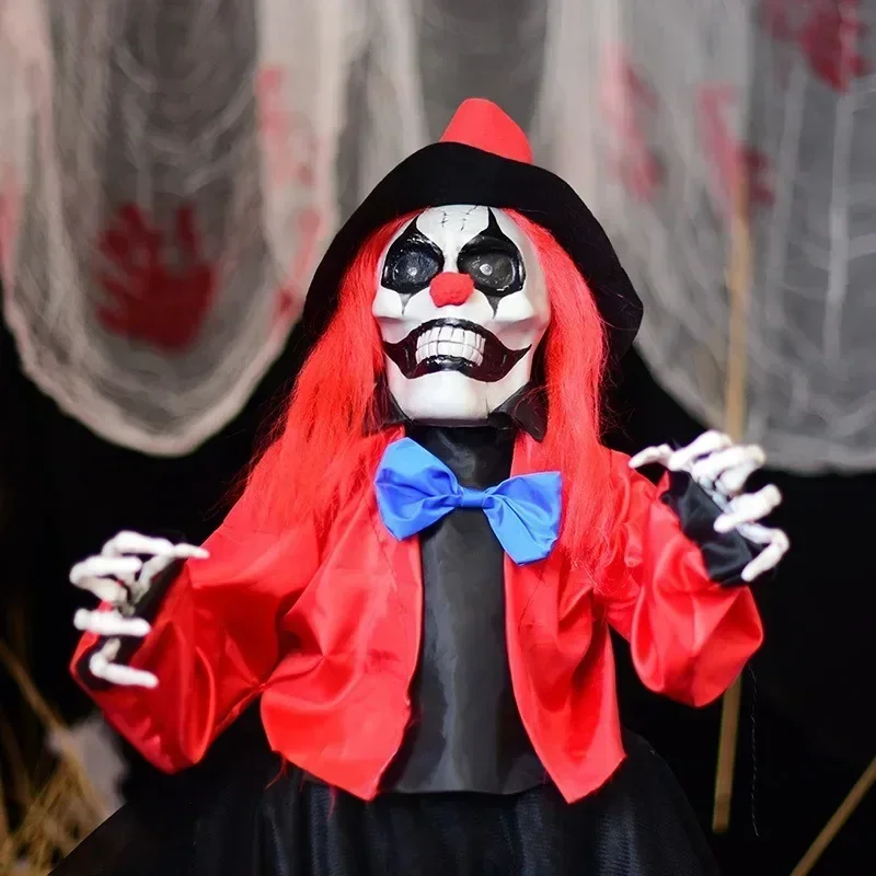 Creepy Ghost Clown Lawn Ornament with Glowing Eyes, Halloween Yard Stake Decor, Haunted House Garden Party Prop