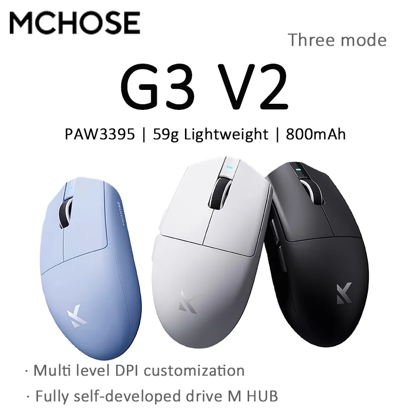MCHOSE G3 V2 Wireless E-sports Mouse lightweight Three Mode Bluetooth PAW3395 High Performance Game & Office 59g