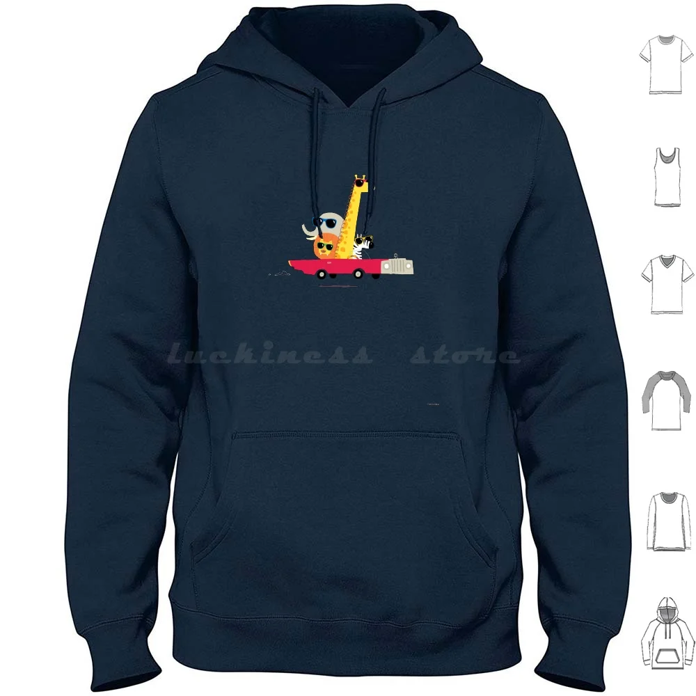 Road Trip Hoodie cotton Long Sleeve Road Trip Car Animals Elephant Zebra Lion Giraffe Funny Cute Characters Illustra