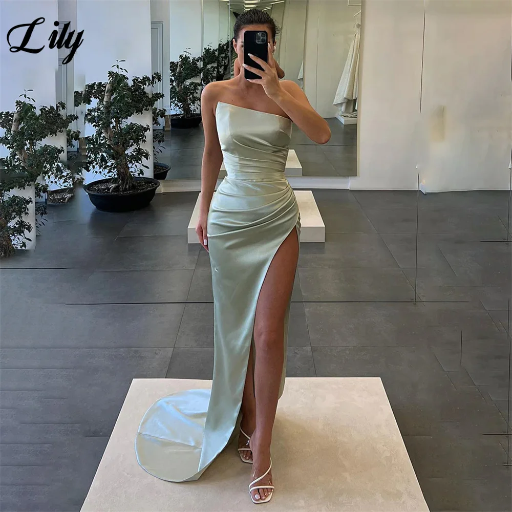 Lily Strapless Orange Prom Dresses Sexy Side Split Wedding Darty Dress Stain Mermaid Evening Dress Sleeveless вечернее платье