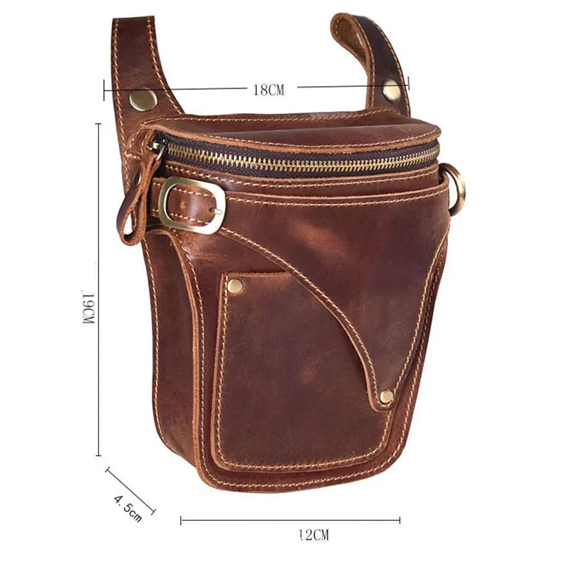 Bolsa de cintura de couro genuíno para homens, saco de cinto vintage alto, pacote de cintura de motocicleta masculina