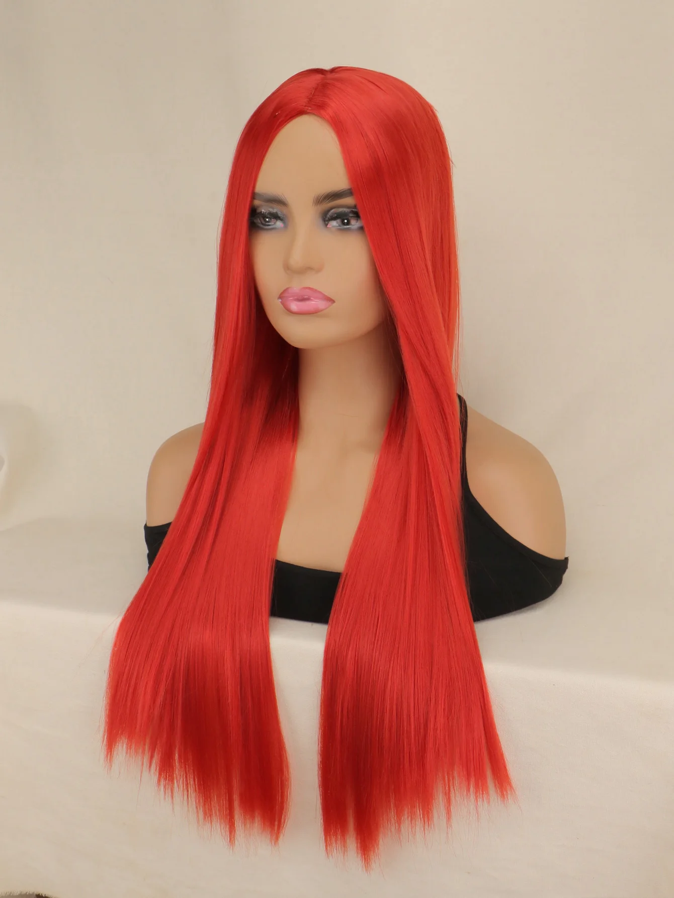 باروكات حمراء للنساء، شعر مستعار طويل مستقيم للاستخدام اليومي لحفلات الهالوين حورية البحر