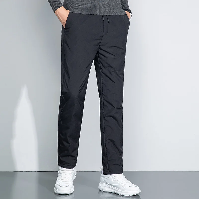 

Men's Lightweight Duck Down Puff Pants Winter Cosy Warm Padded Straight Trousers Business Casual Menswear Leisure Style