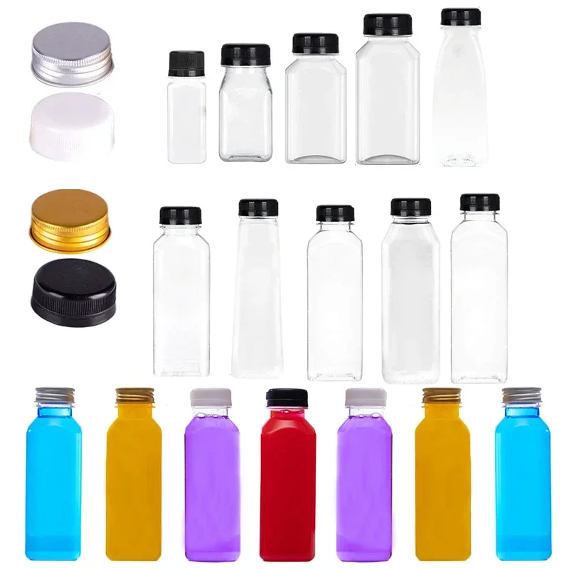 1pcs 60-500ML Clear Empty Plastic Bottles with Caps W/ Folding Funnel Reusable Water Bottle Containers for DIY Juicing Smoothie