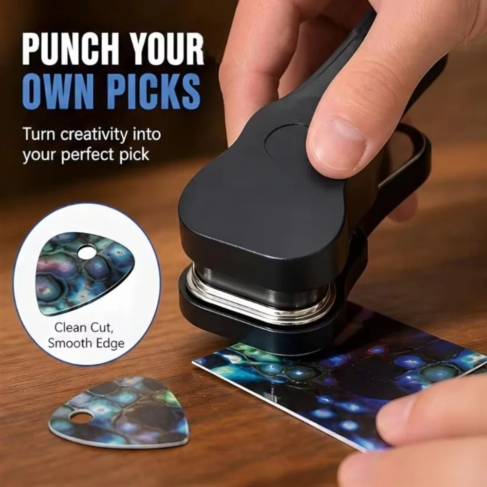 Portable Guitar Pick Punch 15 Variety Pick Strips Medium Guitar Pick Maker Leather Keychain Colorful Sanding File Pick Punch Kit