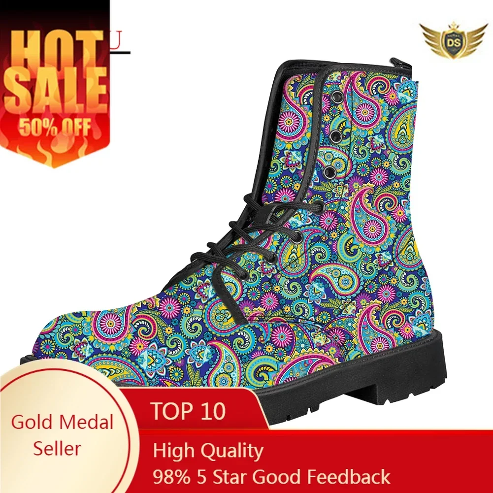 

Mandala Paisley High Top Boots Women Leather Chelsea Boots Ladies Fashion Punk Shoes Martens Botas De Mujer Dropshipping