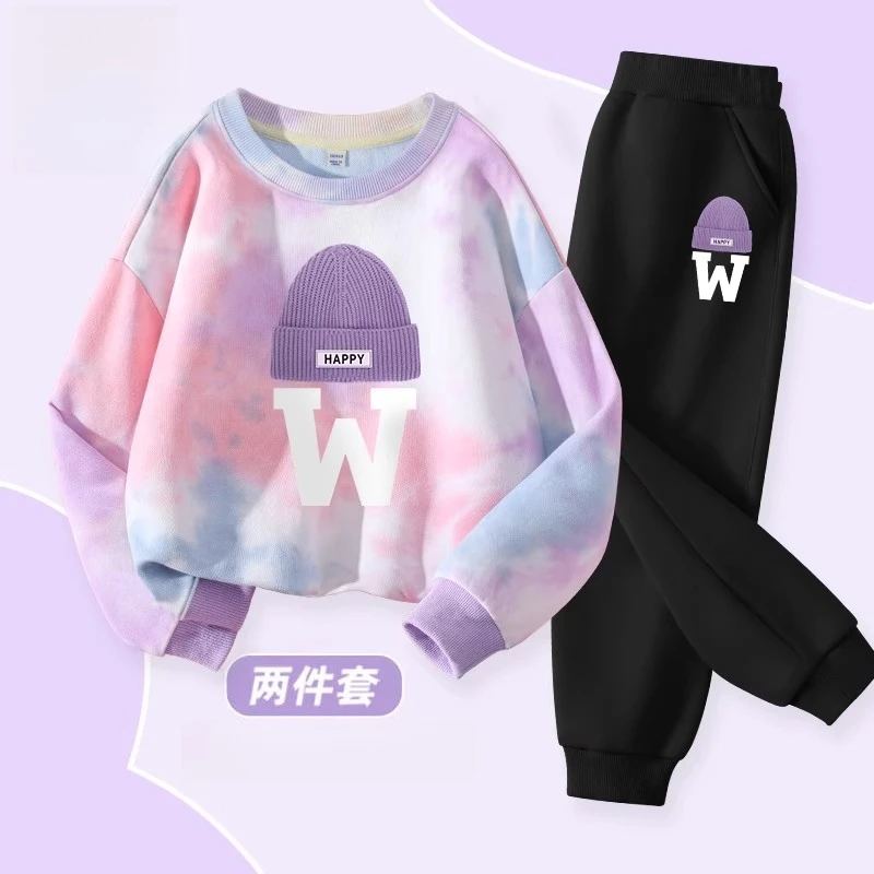 فتاة الملابس مجموعة الخريف طفل بلوزات البلوز الكرتون التعادل صبغ بلوزات وسراويل 2 قطعة دعوى الأطفال الحلو رياضية التمويه الزي