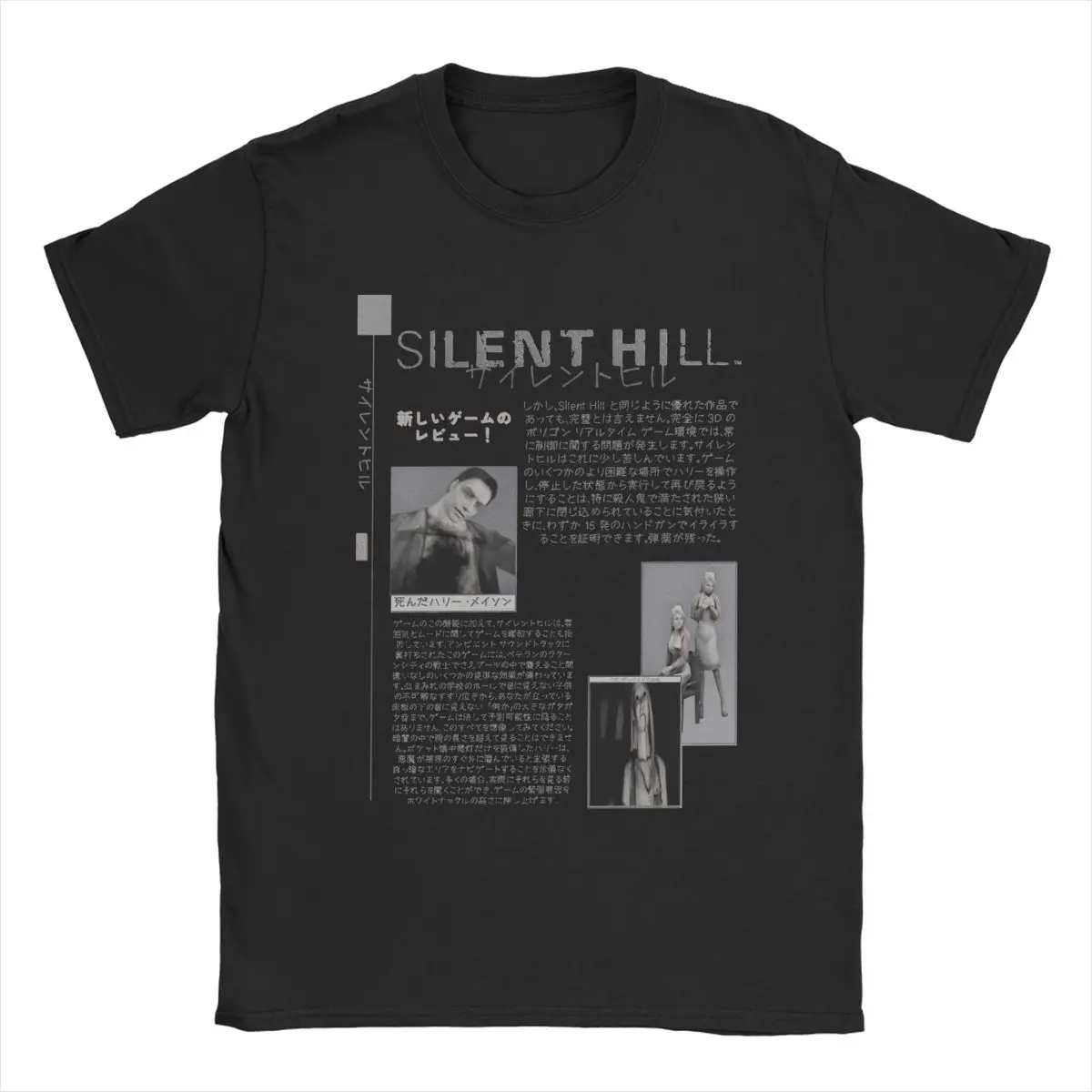 Men Silent Hill Newspaper Gray T Shirts Horror Game Cotton Tops Funny Short Sleeve Crew Neck Tee Shirt Unique T-Shirts