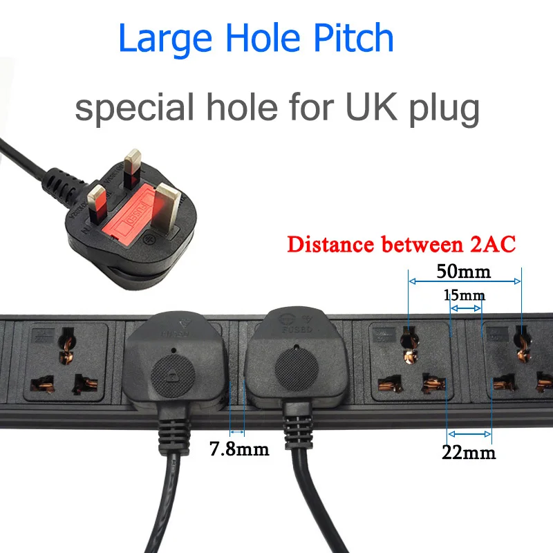 PDU Power Strip UK Plug Distance Universal Outlets Surge protection 3500W Wattmeter Power Meter Voltmeter Extension Board