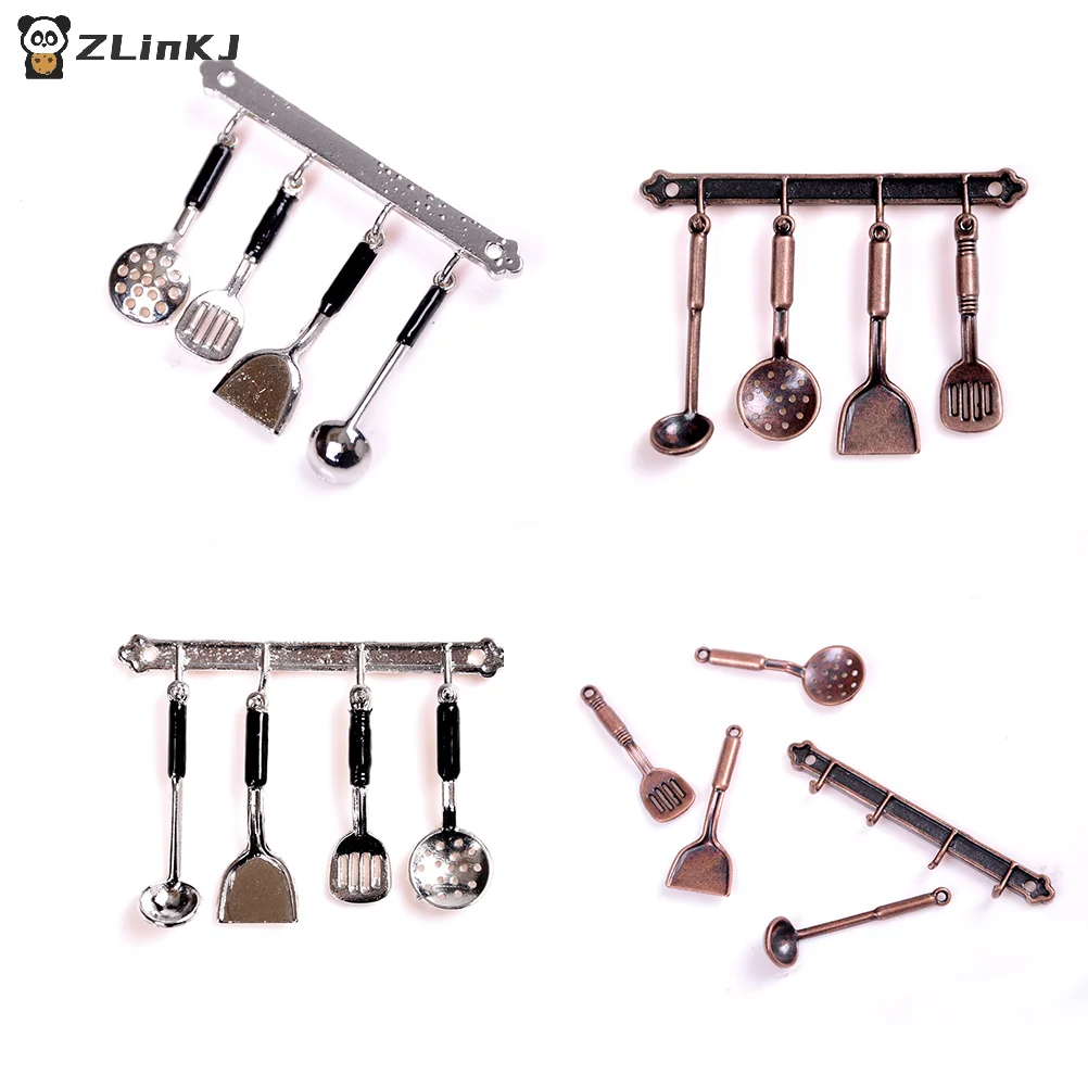 ▶5Pcs 1:12 Doll House Miniature Metal Kitchenware Dollhouse Model Cook Set