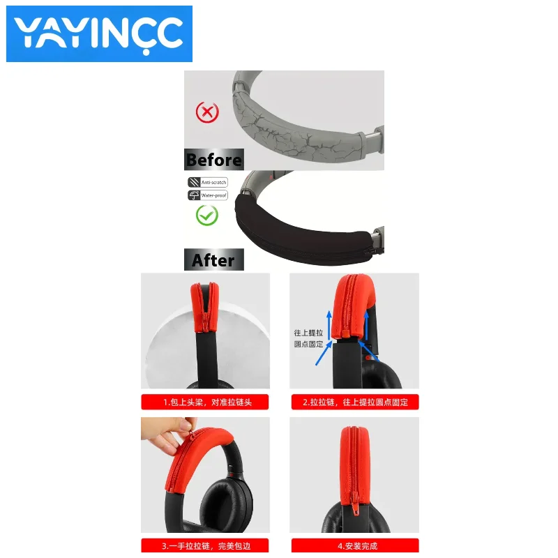 YAYINCC Ersatz-Ohrpolster aus weichem Schaumstoff / Silikon-Reißverschluss-Kopfbügelschutz für SONY WH-XB900N Gaming-Headset – Detail 3