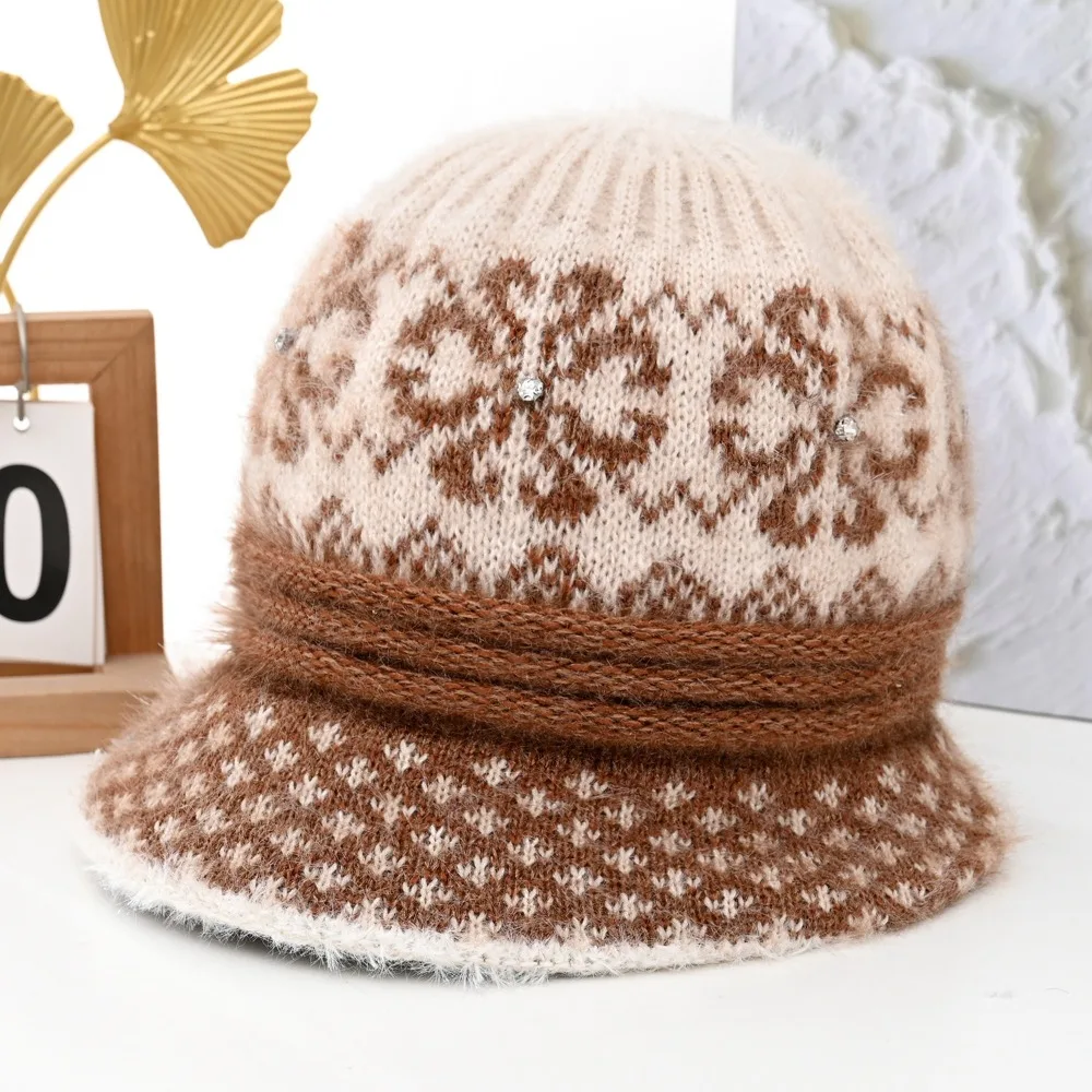 Elastic Fleece Lined Elderly Hat Thick Warm Cold Proof Knitted Cap Casual Soft Knit Woolen Hat Daily Wear