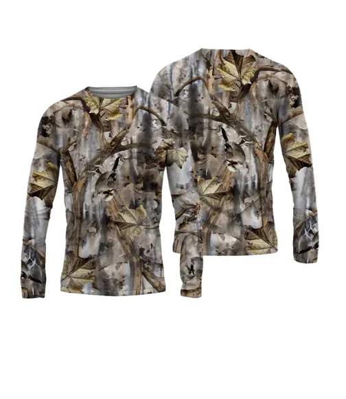 Leaf camouflage Fishing 3D Print Long Sleeve Funny Tshirts Loose Men Women Unisex  Round Neck Harajuku Oversized TShirt Clothes