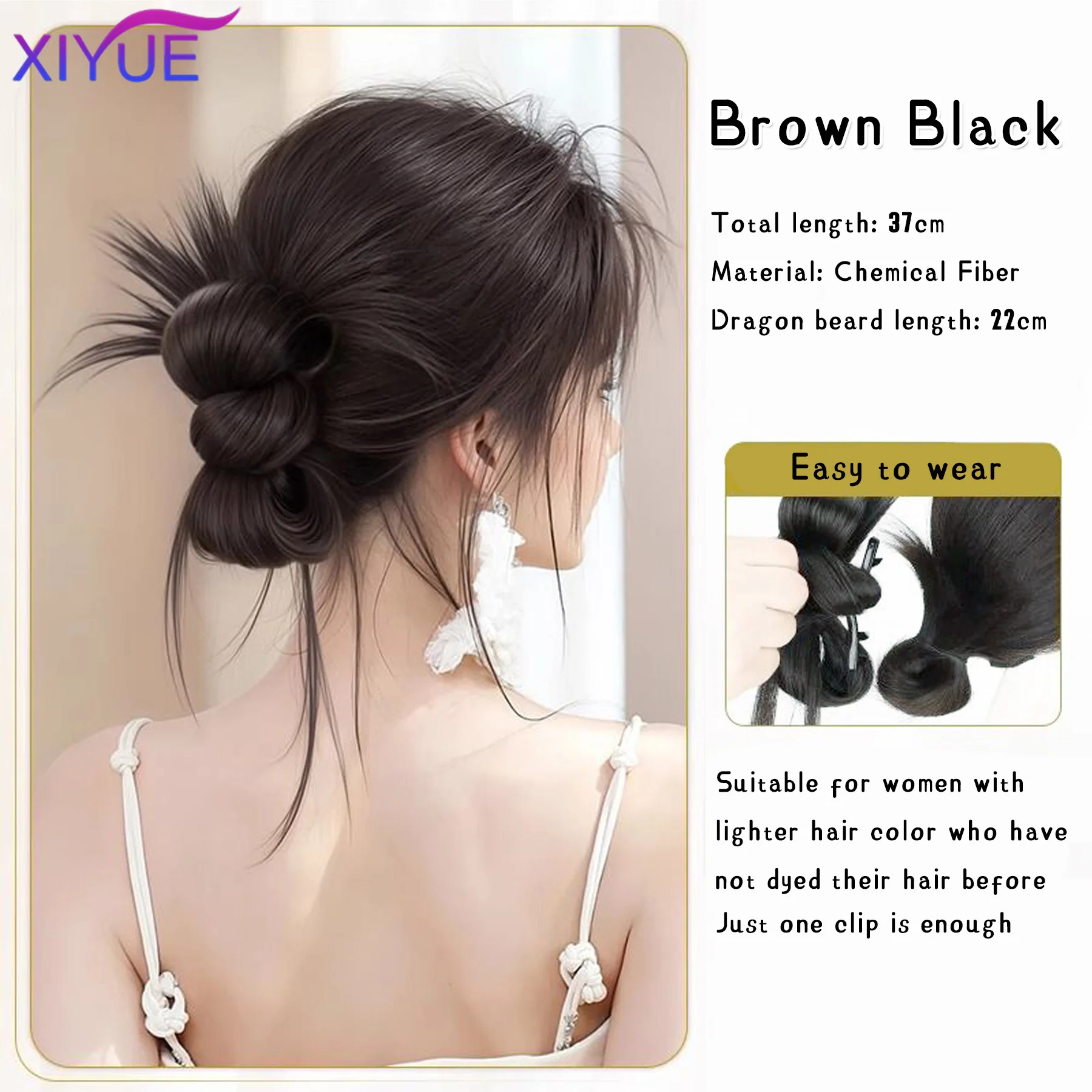 Synthetic Half-tie Hair Bun Messy Dragon Beard Meatball head Bun Low Claw Chignon Wrap Around Hairtail Extension for Women